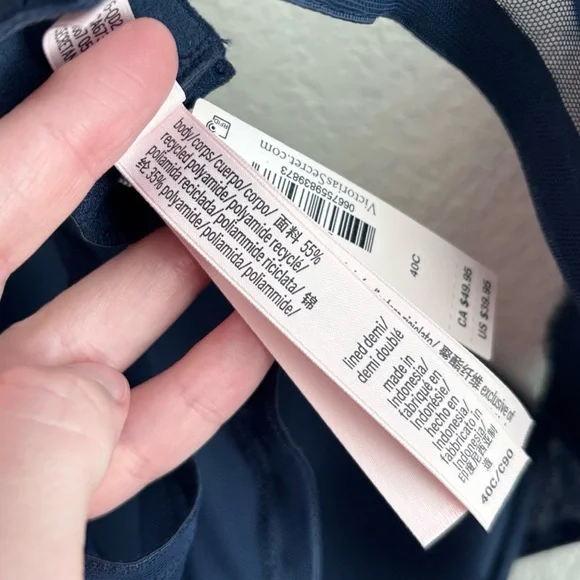 NWT Victoria’s Secret Lined Demi Lace Bra Navy Blue 40C - Picture 8 of 8